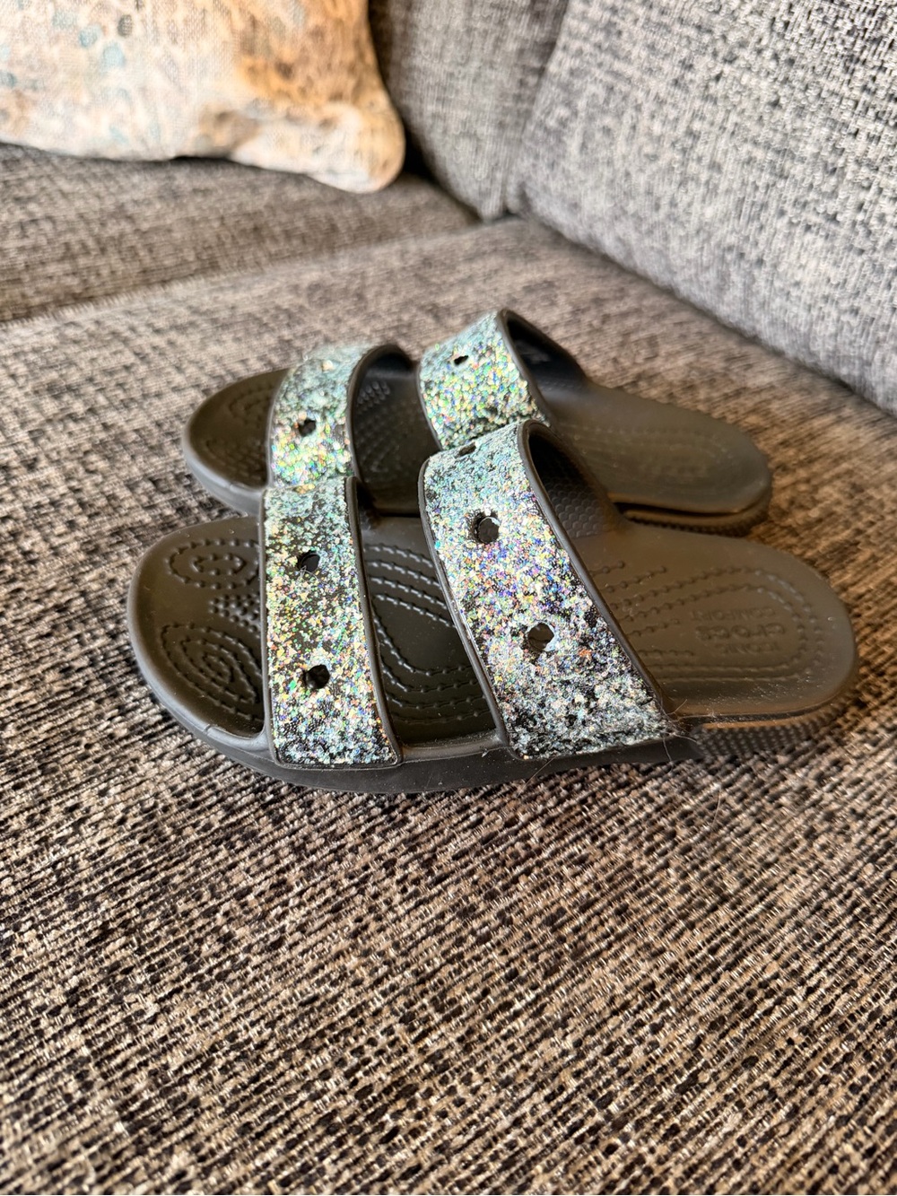 CROCS Kids black Glitter Slide Sandals